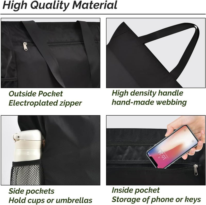 Buringer Large Waterproof Beach Bag for Women Sandproof Tote Bag with Zipper and Pockets Pool Bag for Travel Gym Vacation - Image 5